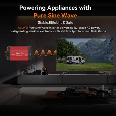 Inversor de onda sinusoidal pura ALLWEI de 1500 W, 12 V a 120 V CA