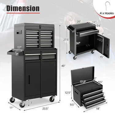 2-in-1 Tool Chest and Cabinet with 5 Sliding Drawers-Black