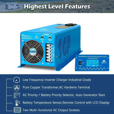 Inversor de Onda Pura de Fase Dividida Sungold Power 6000W DC 24V con Cargador