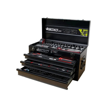 BoxoUSA MotoBox | Ricky Carmichael 3-Drawer Portable Tool Box with 103-Piece Metric Motorcycle Tool Set MOTOBX1-BK-RC2