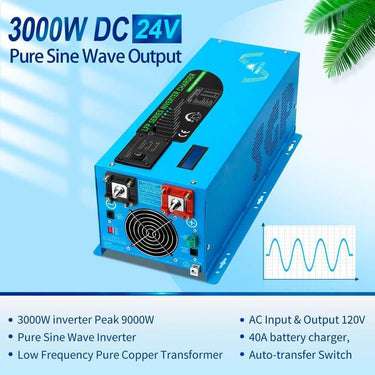 Inversor de onda sinusoidal pura Sungold Power de 3000 W CC 24 V con cargador