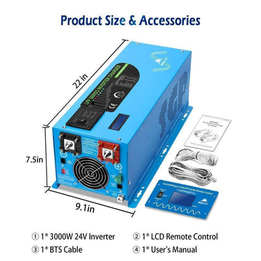 Inversor de onda sinusoidal pura Sungold Power de 3000 W CC 24 V con cargador