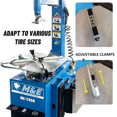 M&E ME-T450 Tire Changer Machine | 10"–24" Rim Capacity — ME-T450 Tire Changer Machine + KT-MC1 Motorcycle Adaptor for Wheel Clamp Tire Changer