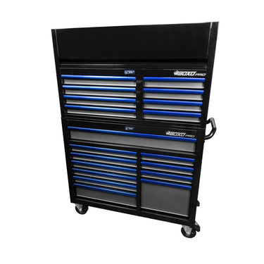 Serie Pro | Caja de herramientas con ruedas de 19 cajones y 45" | Negra y azul