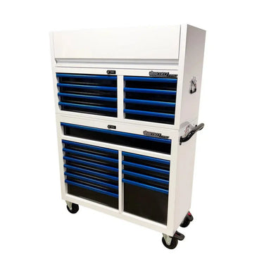 Pro Series | 45" 19-Drawer Rolling Tool Box with 222-Piece Master Tool Set | White and Blue