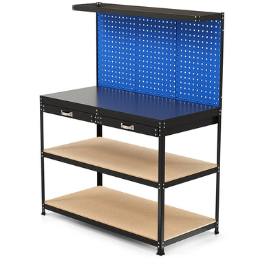48 x 24 Inch Workbench Work Table with 3 PCs Pegboard Drawer and Shelves-Navy