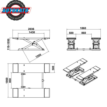 Katool KT-X85 8,000lbs Electric Mid Rise Scissor Lift — 220V