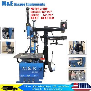 M&E ME-T555 Tire Changer Machine| 12"–24" Rim Capacity Tire Changer | Motor 2.0HP — M&E ME-T555 Tire Changer + KT-MC1 Motorcycle Adaptor for Wheel Clamp Tire Changer