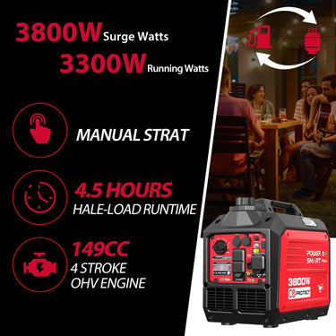 Generador inversor de combustible dual de gas/propano de 3800 W/3500 W con alerta de CO HB5040DC