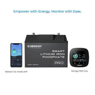 12V  100Ah Smart Lithium Iron Phosphate Battery w/Bluetooth & Self-heating Function | Pro Series — 1 Pack Battery + Mounting Brackets
