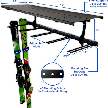 Estantería sólida Solitude Ski | Sistema de almacenamiento de pared ajustable | Capacidad para 10 pares de esquís