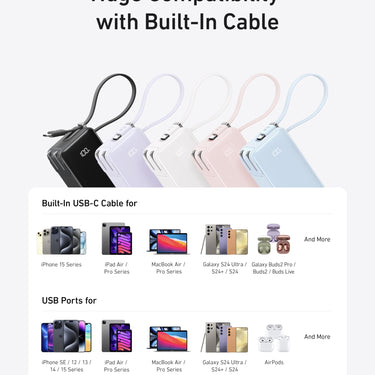 Anker Power Bank (10K, Fusion, Built-In Cable)