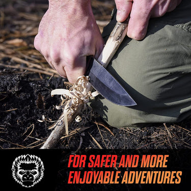 Holtzman's Gorilla Survival Bloodline 1095 high carbon steel bushcraft survival knife gift set with leather sheath and outdoor gear