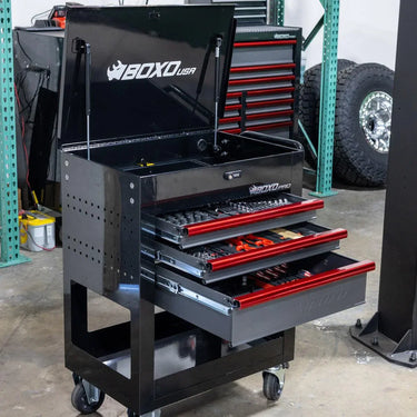 BoxoUSA Pro Series | 28" 3-Drawer Flip top Service Cart Tool Box UAS2603LM-BK-R