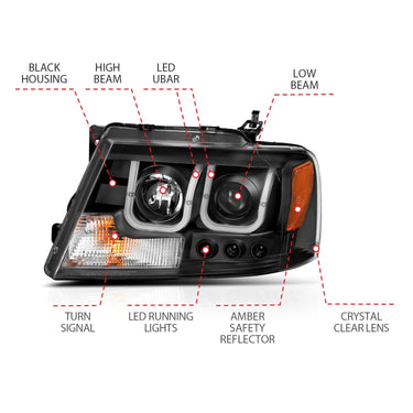 Anzo USA Projector Headlights w U-Bar Black | 111288