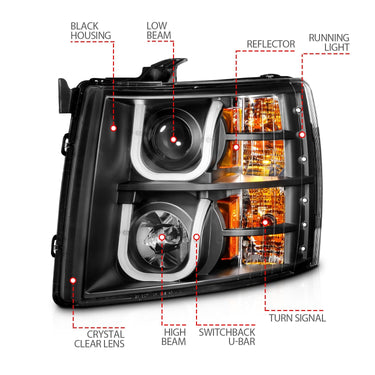 Anzo USA Projector Headlights w U-Bar Switchback Black w Amber | 111384