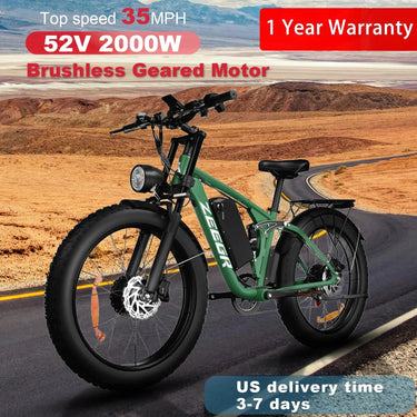 Bicicleta eléctrica de doble motor de 2000 W con tracción total y neumáticos anchos | 52 V, autonomía de 128 km