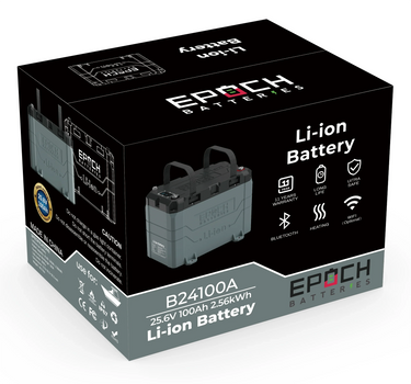 Epoch Batteries 24V 100Ah LiFePO4 Lithium Battery - Bluetooth, Heating, Waterproof
