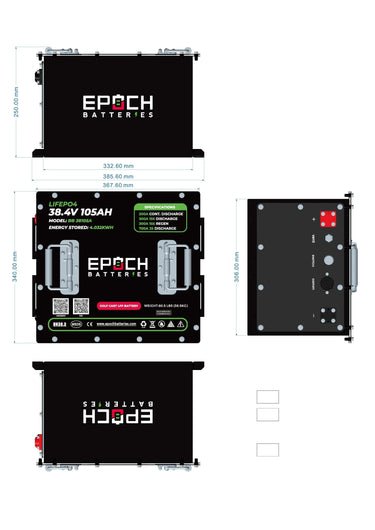 Epoch Batteries 36V 105Ah - LiMax Series - Lithium (LiFePO4) Golf Cart Battery - Complete Kit