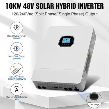 Sistema de energía solar Eco-Worthy de 10 kW fuera de la red | Batería de 20.48kWh a 61.44kWh | 10000W 120/240V | 4920W a 14760W FV