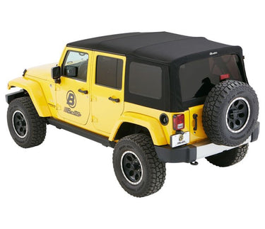 Bestop Supertop NX Black Twill Twill Jeep 07-17 Wrangler Unlimited; No doors included; Tinted side and rear windows (Large OEM style rear curtain) | 54823-17
