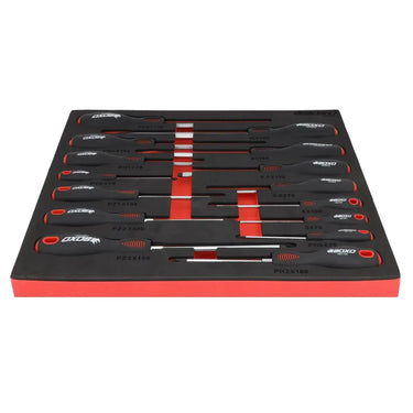 BoxoUSA 15-Piece Slotted, Phillips & Pozi Tip Screwdriver Set | 2/3rd EVA Foam BX094-R
