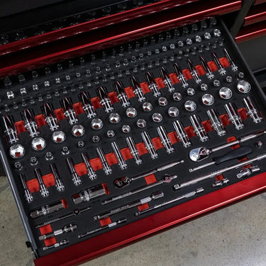 BoxoUSA 154-Piece 1/4" & 3/8" Drive Metric & SAE Socket Set | 3/3 Drawer EVA Foam BX246B-R2