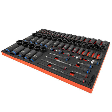 BoxoUSA 87-Piece 3/8" & 1/2" Drive 6-Point Metric & SAE Standard & Deep Impact Socket Set | 3/3rd EVA Foam BX511-R