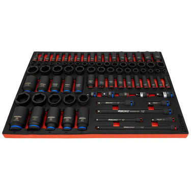 BoxoUSA 87-Piece 3/8" & 1/2" Drive 6-Point Metric & SAE Standard & Deep Impact Socket Set | 3/3rd EVA Foam BX511-R