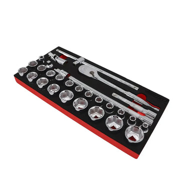 BoxoUSA 29-Piece 1/2" Drive 6-Point Metric Socket Set | 1/3 Drawer EVA Foam BX537-R2