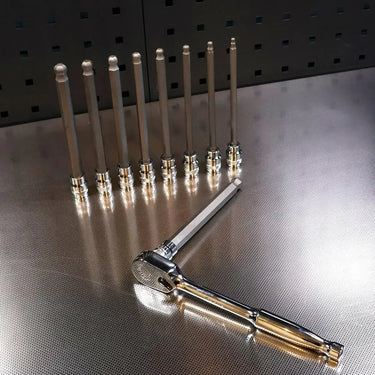 BoxoUSA 9-Piece 3/8" Drive Long Ball Point Hex Bit Socket Set | 1/6 Drawer EVA Foam BX656-R2