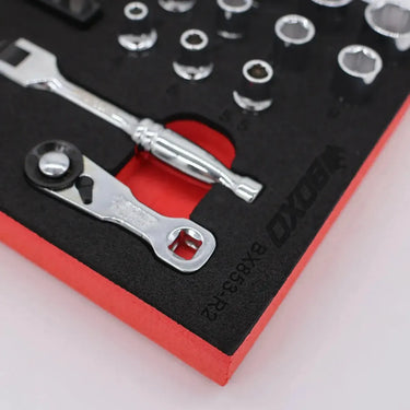 BoxoUSA 45-Piece Super Stubby Metric Ratchet Set | 1/9 Drawer EVA Foam BX853-R2
