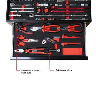BoxoUSA MotoBox | Ricky Carmichael 3-Drawer Portable Tool Box with 103-Piece Metric Motorcycle Tool Set MOTOBX1-BK-RC2