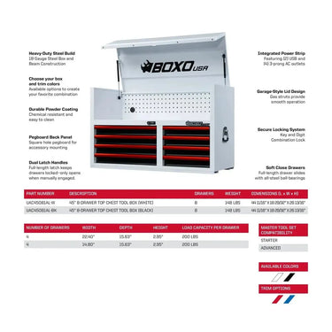 Pro Series | 45" 19-Drawer Rolling Tool Box with 222-Piece Master Tool Set | White and Red