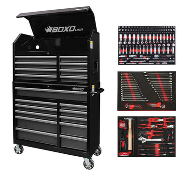 Tech Series | 41" 19-Drawer Rolling Tool Box with 222-Piece Master Tool Set | Black