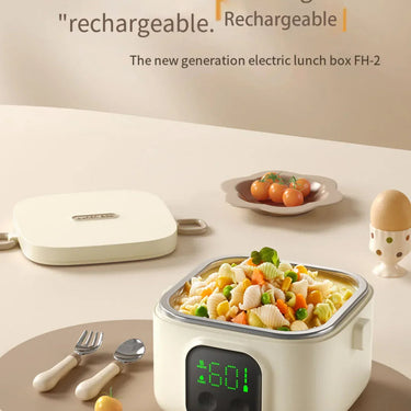 Portable Wireless Water-Free Heating Lunch Box Small Capacity for Baby Camping Trips LCD Display Rechargeable Electric Lunch Box