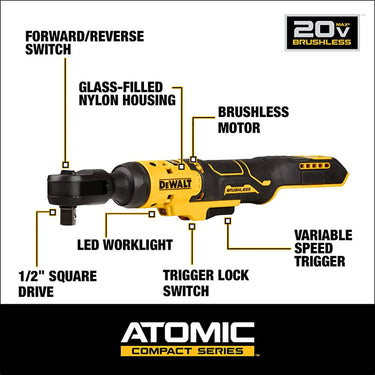 DEWALT DCF512B ATOMIC COMPACT SERIES™ 20V MAX* Brushless 1/2 in. Ratchet (Tool Only)