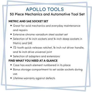 APOLLO TOOLS - DT0004-50 Piece ¼” Drive Socket Set