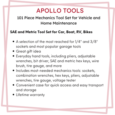101 Piece Mechanic Tool Set for Vehicle and Home Maintenance, Roadside Emergencies. SAE and Metric Tool Set for Car, Boat, RV, Bikes - DT0006