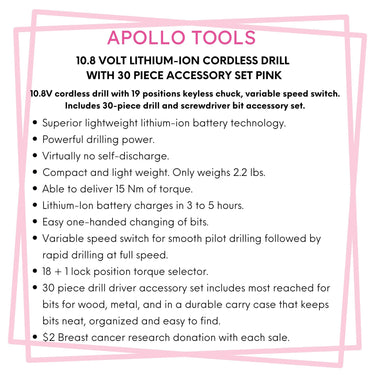 10.8 Volt Lithium-Ion Cordless Drill with 30 Piece Accessory Set PINK - DT4937P