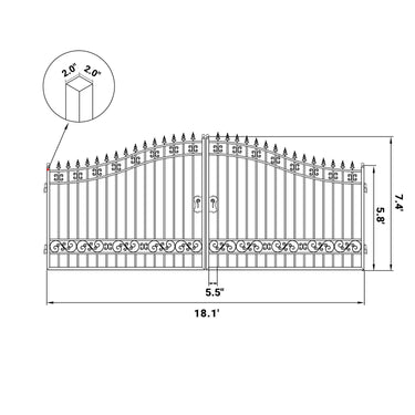 18x8 ft Steel Dual Swing Driveway Gate