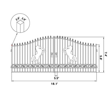 18x8 ft Steel Dual Swing Driveway Gate