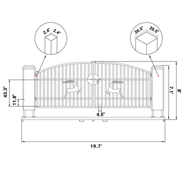 20x8 ft Dual Swing Driveway Gate with Ornamental Posts