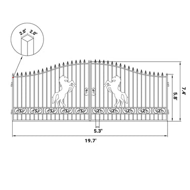 20x8 ft Steel Dual Swing Driveway Gate