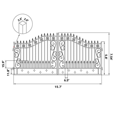 16x8 ft Dual Swing Driveway Gate with Star Pattern