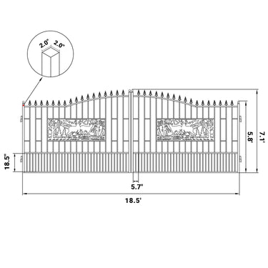 18x7 ft Steel Dual Swing Driveway Gate with Rectangular Deer Pattern