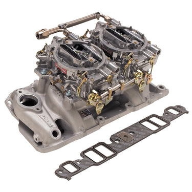 Edelbrock 7525/1803and 1804 MANI and CARB KIT. PERF RPM DUAL QUAD AIR GAP and THNDR AVS. 55-86 SBC 262-400 CID NATURAL FINISH | 2025