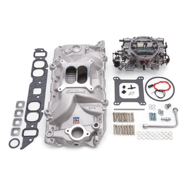Edelbrock MANIFOLD and CARB KIT PERF RPM BBC OVAL PORT NATURAL FINISH | 2062