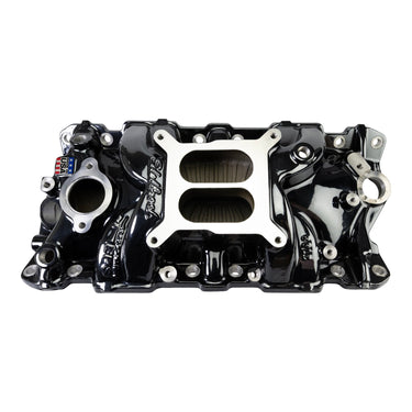 Edelbrock EDELBROCK MANIFOLD SBC PERFORMER EPS WITH FRONT MOUTH OIL FILL TUBE BLACK PLASMA COATED 2703-BP | 2703-BP