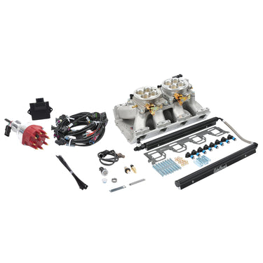 Edelbrock PF4 FUEL INJECTION KIT DUAL QUAD SEQUENTIAL PORT CHRYSLER GEN II HEMI 426-572 950 MAX HP 60 LbHr INJECTORS SATIN | 35670